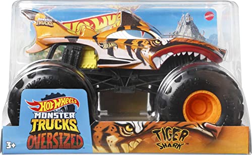 Hot Wheels Monster Trucks Oversized Tiger Shark, 1:24 Scale Die-Cast Toy Truck,Black