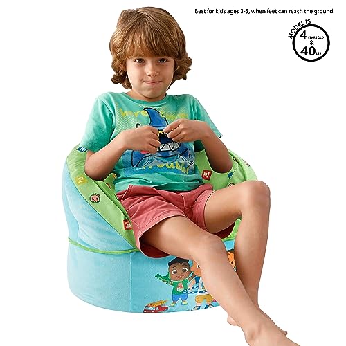 Idea Nuova Cocomelon Blue Round Bean Bag Chair for Kids, Ages 3+, Large