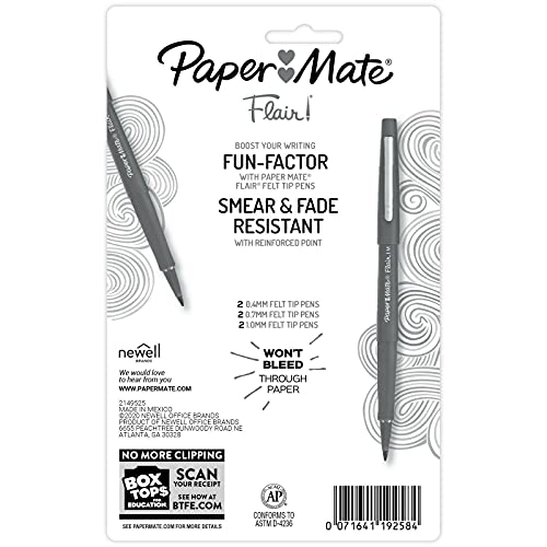 Paper Mate Flair Felt Tip Pens, Assorted Tips and Colors, 6 Count