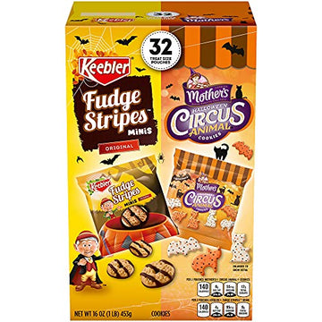 Keebler Fudge Stripe Mini and Mother’s Halloween Circus Animal Cookies, Treat Size Pouches, 32 Count