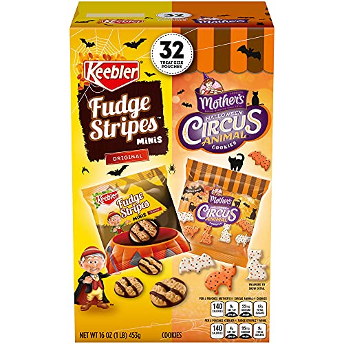 Keebler Fudge Stripe Mini and Mother’s Halloween Circus Animal Cookies, Treat Size Pouches, 32 Count