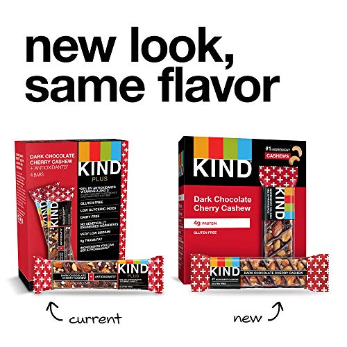 KIND Nut Bars, Dark Chocolate Cherry Cashew, 1.4 Ounce, 60 Count, Gluten Free, Low Glycemic Index, 4g Protein