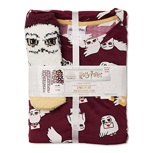 Richard Leeds International Harry Potter Womens 3 Piece Pajama Set w/Socks (Medium), Brown