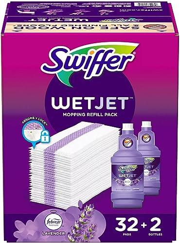 Swiffer Wetjet Mopping Refill Pack, Lavender (32 Refill Pads + 2-1.25L Bottles of Cleaner) (Lavender)