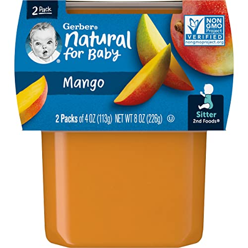 Gerber 2nd Food Baby Food Mango Puree, Natural & Non-GMO, 4 Ounce Tubs, 2-Pack