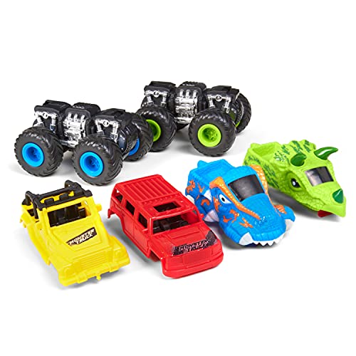 Your Kid-Connection Brand 4xDino Truck 2-Pack with Giant Wheels - Strong, Well-Built Toy Trucks for Kids - American Favorite! Powerful friction torque with 1 push when you charge Forward or backwards.
