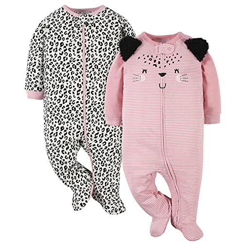 Gerber Baby Girls 2-Pack Sleep 'N Play Leopard Pink 3-6 Months