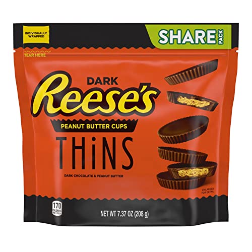 REESE'S THINS Dark Chocolate Peanut Butter Cups Candy, Individually Wrapped, 7.37 oz Share Pack