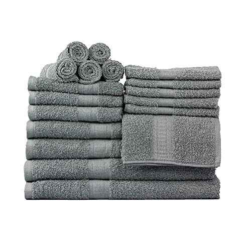 Solid 18-Piece Bath Towel Set, Bath Towels for Bathroom, Absorbent, Hotel Towels for Bathroom Daily Use, Gray