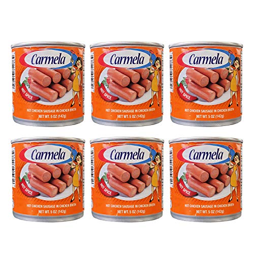 Carmela Hot Chicken Sausage in Chicken Broth (6 Pack, Total of 30oz)