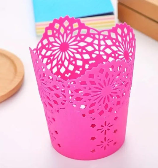 SEDLAV Delicate Hollow Flower Pot Pen Holder: Organize Pens, Makeup Brushes, and More with Creative Desk Décor