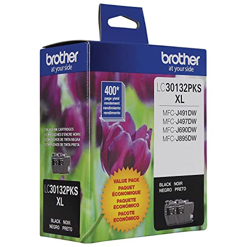 Brother Genuine LC30132PKS 2-Pack High Yield Black Ink Cartridges, Page Yield Up to 400 Pages/Cartridge, LC3013