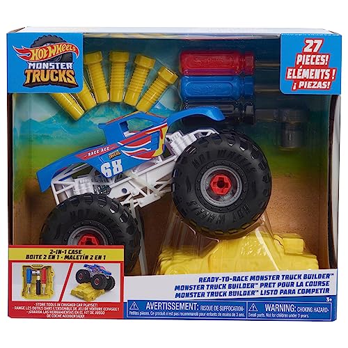Mattel Hot Wheels Ready-to-Race Monster Truck Builder Race Ace, 27-Piece Pretend Play Set, Kids Toys for Ages 3 Up by Just Play