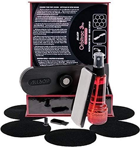 Allsop Orbitrac 3 Pro Vinyl Record Cleaning System, 2X Cleaning Cartridges, Protective Non-Skid Pad, Cleaner Fluid, Reviving Brush, and Storage Case (31735), Black, 1