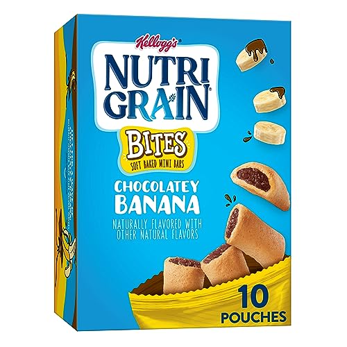 Nutri-Grain Bites Mini Breakfast Bars, Made with Whole Grains, Kids Lunch Snacks, Chocolatey Banana, 13oz Box (10 Pouches)