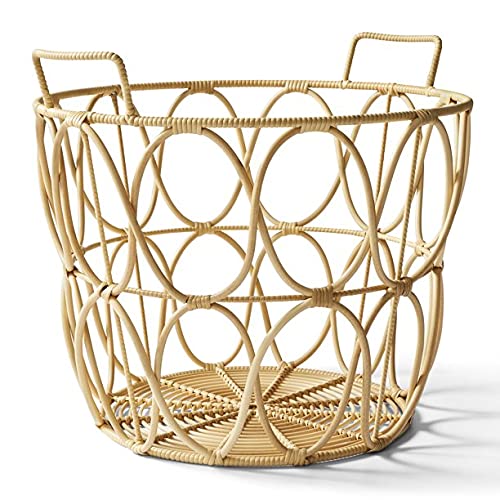 Better Homes & Gardens Large Natural Poly Rattan Open Weave Round Basket, Beige