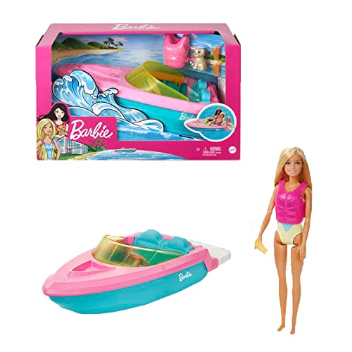 Barbie Doll and Boat Playset with Pet Puppy, Life Vest and Accessories, Fits 3 Dolls & Floats in Water, For 3 to 7 Year Olds