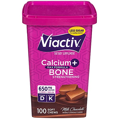 Viactiv Calcium +Vitamin D3 Supplement Soft Chews, Milk Chocolate, 100 Chews - Calcium Dietary Supplement for Bone Health