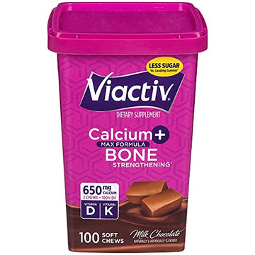 Viactiv Calcium +Vitamin D3 Supplement Soft Chews, Milk Chocolate, 100 Chews - Calcium Dietary Supplement for Bone Health