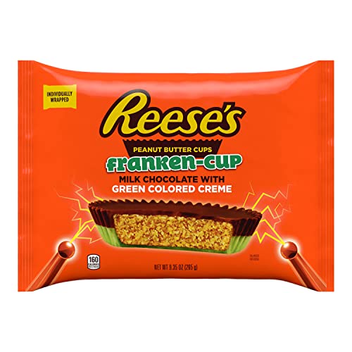 REESE'S Franken-Cup Milk Chocolate Peanut Butter with Green Creme Cups, Halloween Candy Bag, 9.35 oz