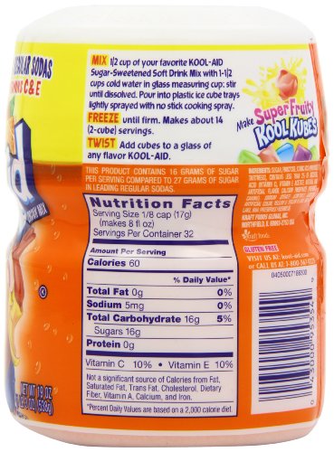 Kool-Aid Drink Mix, Sugar Sweetened Orange, 19-Ounce Container (Pack of 4)