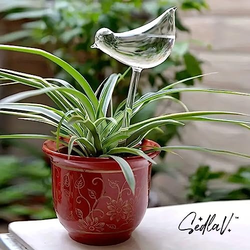 SEDLAV Plant Waterer Automatic Self Watering Globes, Bird Shape Design Hand Blown Glass Plant Watering Bulbs Garden Water Device