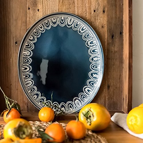 Teal Medallion Oval Serve Platter