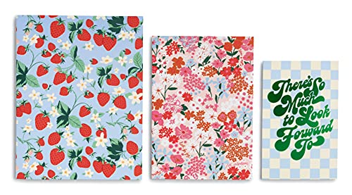 ban.do Rough Draft Notebook Journal Set of 3, Includes Small Medium Large Stitch Notebooks with 32 Lined Pages Each, Strawberry Fields