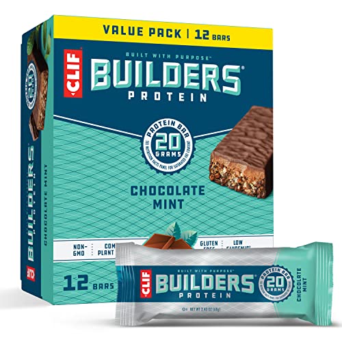 Clif Bar - Protein Bars - Chocolate Mint - 20g Protein - Gluten Free (2.4 Ounce, 12 Count)