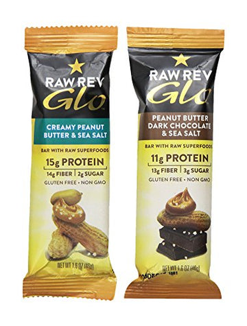 Peanut Butter Dark Chocolate & Sea Salt "New and Improved Glo" Vegan Protein Bars. 12g of Plant-Based Protein with Only 3g of Sugar, Pack of 72