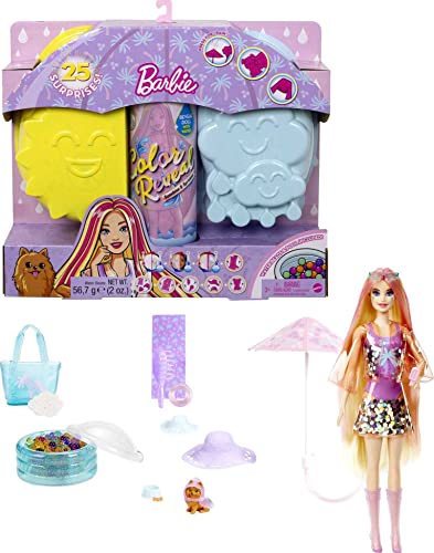 Barbie Color Reveal Doll with 7 Surprises, Color Change and Accessories, Palm Trees Series, styles may vary