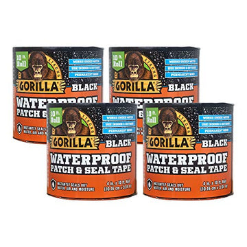 Gorilla Waterproof Patch & Seal Tape 4" x 10' Black, (Pack of 4)