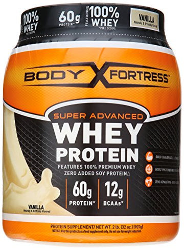 Body Fortress Super Advanced Whey Protein Powder, Plus Creatine and Glutamine, Gluten Free, Vanilla, 32 Ounce (2lb)