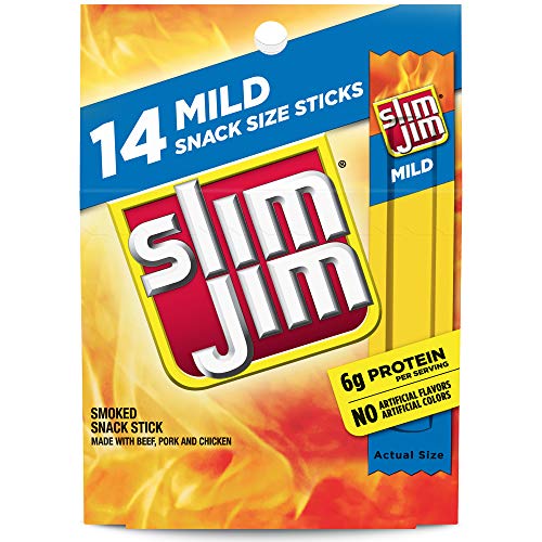 Slim Jim Mild Snack Sticks, Easy, On-the-Go School, Work and Travel Snacks, 0.28 OZ Meat Snacks, 14 Count Box