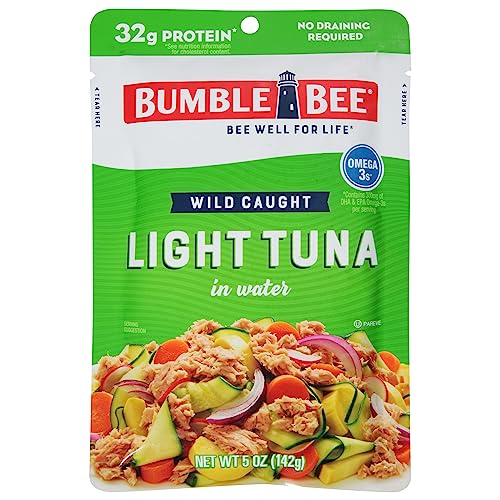 BUMBLE BEE Premium Light Tuna In Water Pouches, Tuna Fish Pouch, High Protein Food, Keto Food and Snacks, Gluten Free Food, High Protein Snacks, Bulk Tuna Pouches, 5 Ounce (Pack of 12)