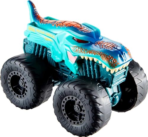Hot Wheels Monster Trucks Roarin’ Wreckers Mega Wrex 1:43 Scale Truck with Lights & Sounds, Plays Theme Song, Toy for Kids 3 Years Old & Up