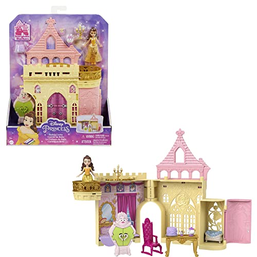 Mattel Disney Princess Toys, Belle Stackable Castle Doll House Playset with Small Doll and 8 Pieces, Inspired by the Mattel Disney Movie, Kids Travel Toys
