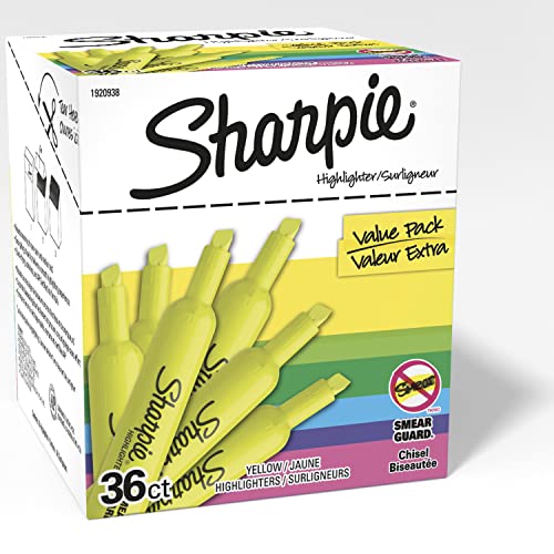 SHARPIE Tank Style Highlighters, Chisel Tip, Fluorescent Yellow, 36 Count