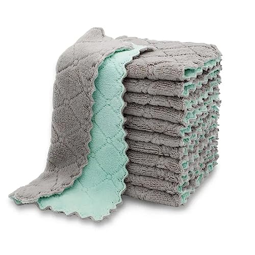 SEDLAV 12 Pack Kitchen Towels and Dishcloths Sets - Household Essentials, Premium Microfiber Cleaning Cloth with Super Absorbent Coral Fleece - Double-Sided, Reusable, Lint-Free, Anti-Scratch
