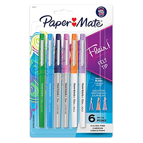 Paper Mate Flair Felt Tip Pens, Assorted Tips and Colors, 6 Count