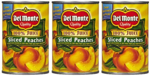 Del Monte Peaches Sliced Yellow Cling 100% Juice, 15 oz, 3 pk