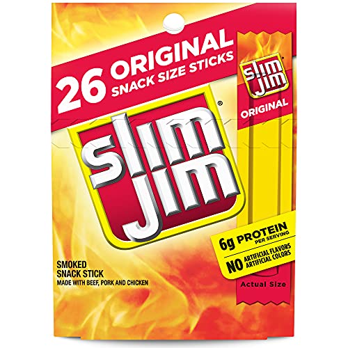 Slim Jim Snack-Sized Smoked Meat Stick, Original Flavor, Keto Friendly Snack, .28 oz 26 pack.