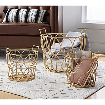 Better Homes & Gardens Large Natural Poly Rattan Open Weave Round Basket, Beige