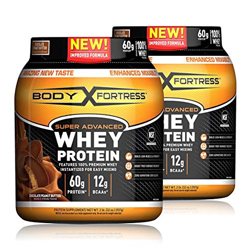 Body Fortress Super Advanced Whey Protein Powder, Gluten Free, Chocolate Peanut Butter, 2 Pound, 2 Pack, (2lbs Total) (Packaging May Vary)