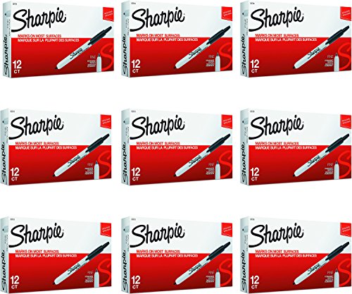 Sharpie 32701 Retractable Permanent Markers, Fine Point, Black, 108 Count (9 Boxes of 12 Markers each Box)