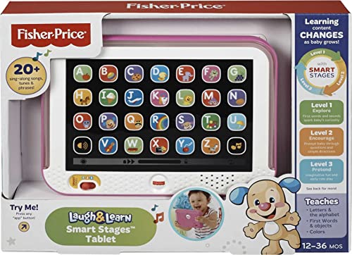 Fisher-Price Laugh & Learn Baby Toy Smart Stages Tablet with Lights & Learning Songs for Infants & Toddlers, Pink