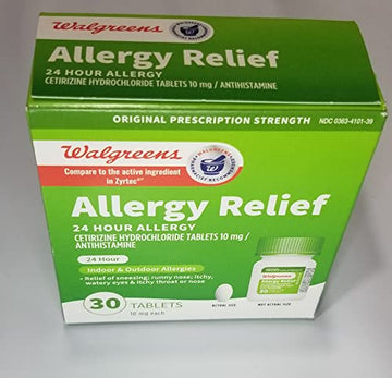 Walgreen Allergy Relief 24 Hour Cetirizine Hygrochloride 10 mg 30 Tablets