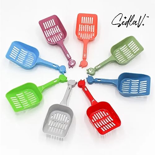 SEDLAV Cat Litter Scoop Shovel - Efficient Litter Sifter with Fine Hollowed-Out Grid & Non-Stick Coating, Light and Comfortable with User-Friendly Handle - Comes with Litter Scoop Holder and Caddy