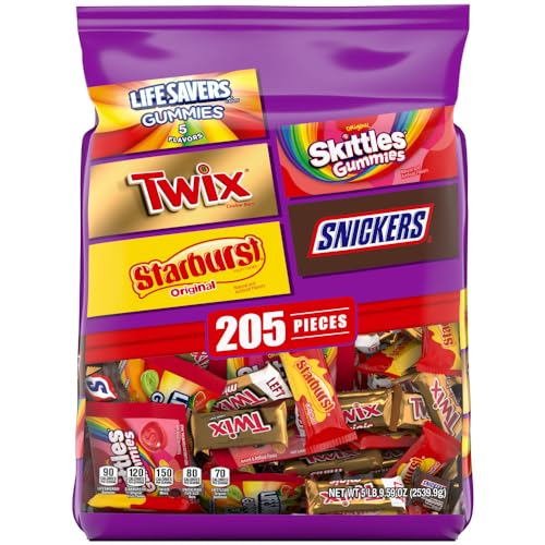 SNICKERS, TWIX, STARBURST, LIFE SAVERS Gummies & SKITTLES Gummies Bulk Halloween Candy Variety Bag (205 Pieces)