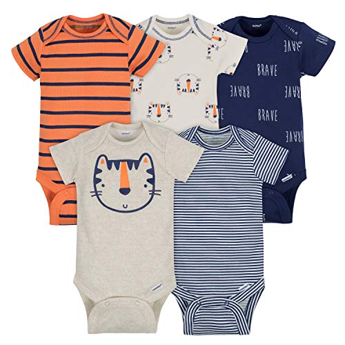 Gerber Baby Boys 5-Pack Short Sleeve Variety Onesies Bodysuits Happy Tiger 6-9 Months
